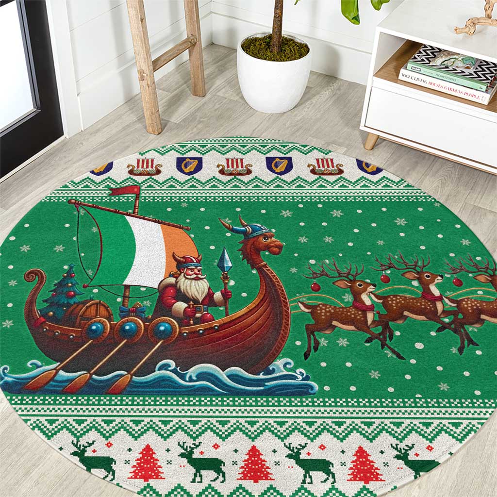 Ireland Viking Santa Christmas Round Carpet Funny Reindeer Norse Xmas - Wonder Print Shop