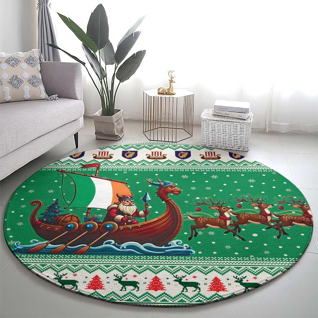 Ireland Viking Santa Christmas Round Carpet Funny Reindeer Norse Xmas - Wonder Print Shop