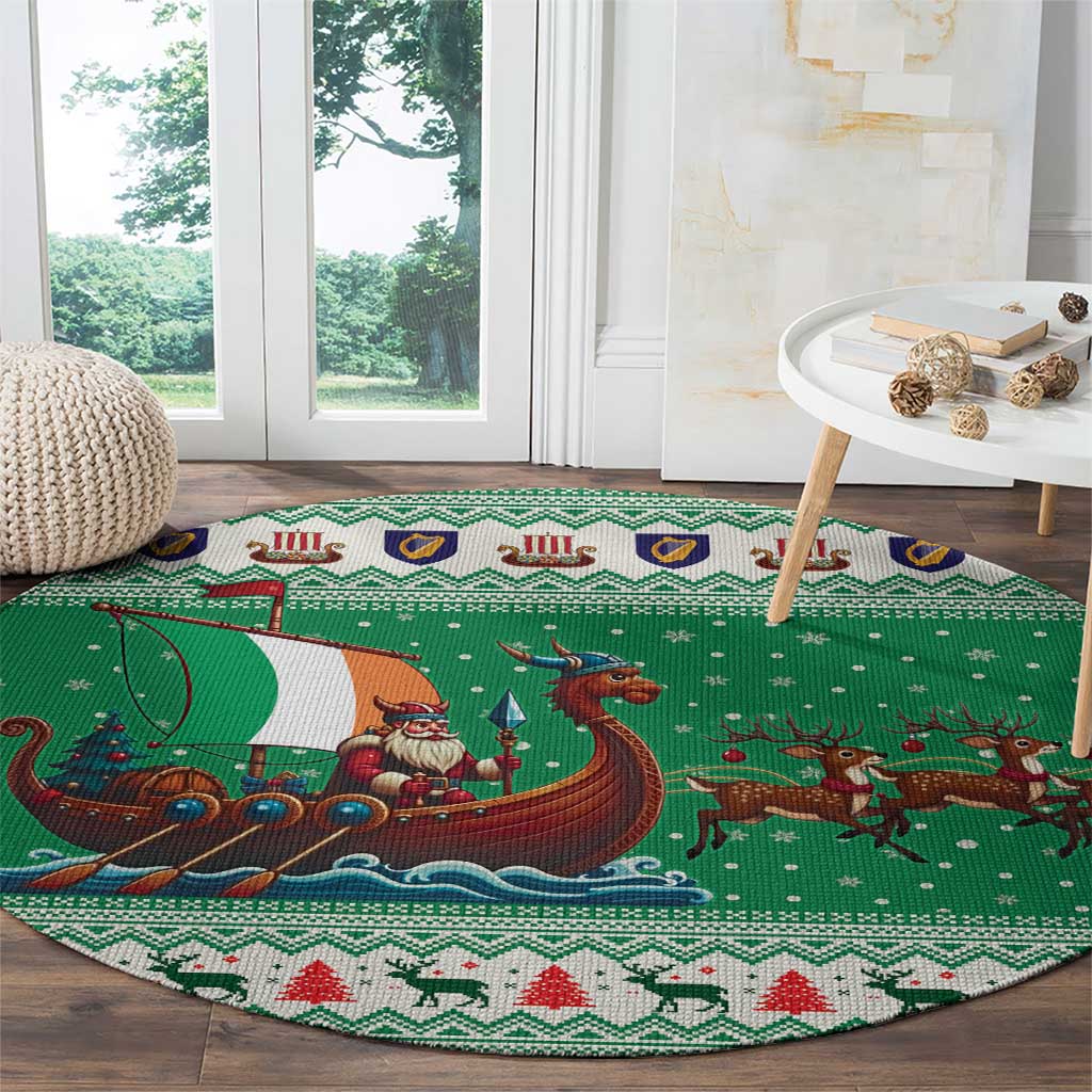 Ireland Viking Santa Christmas Round Carpet Funny Reindeer Norse Xmas - Wonder Print Shop