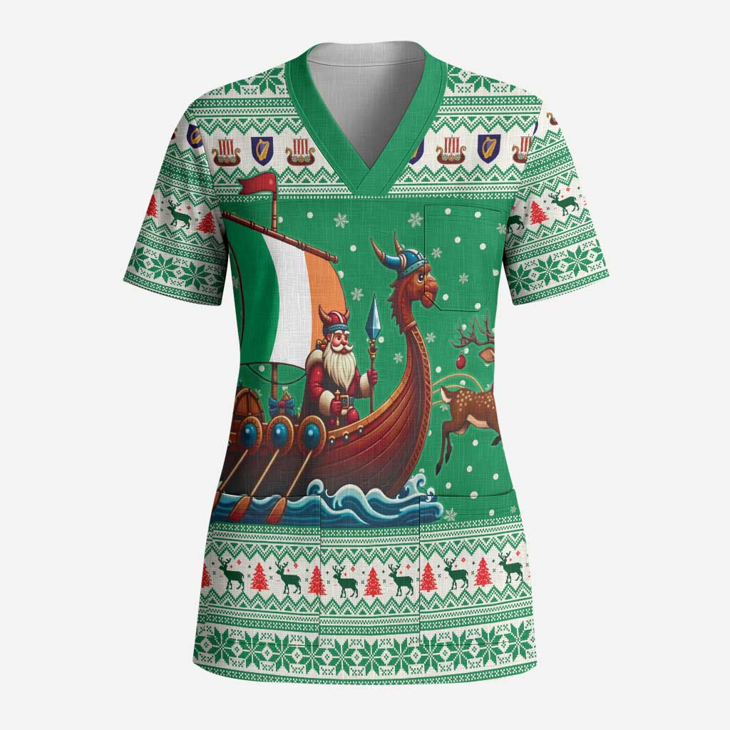 Ireland Viking Santa Christmas Scrub Top Funny Reindeer Norse Xmas - Wonder Print Shop
