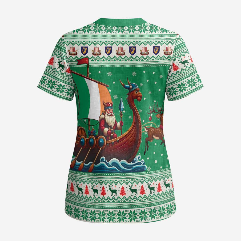 Ireland Viking Santa Christmas Scrub Top Funny Reindeer Norse Xmas - Wonder Print Shop