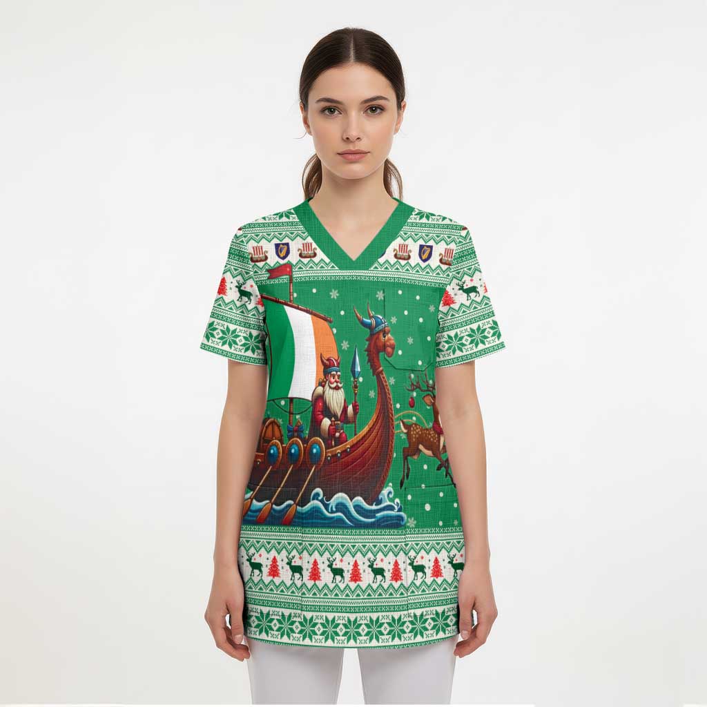 Ireland Viking Santa Christmas Scrub Top Funny Reindeer Norse Xmas - Wonder Print Shop