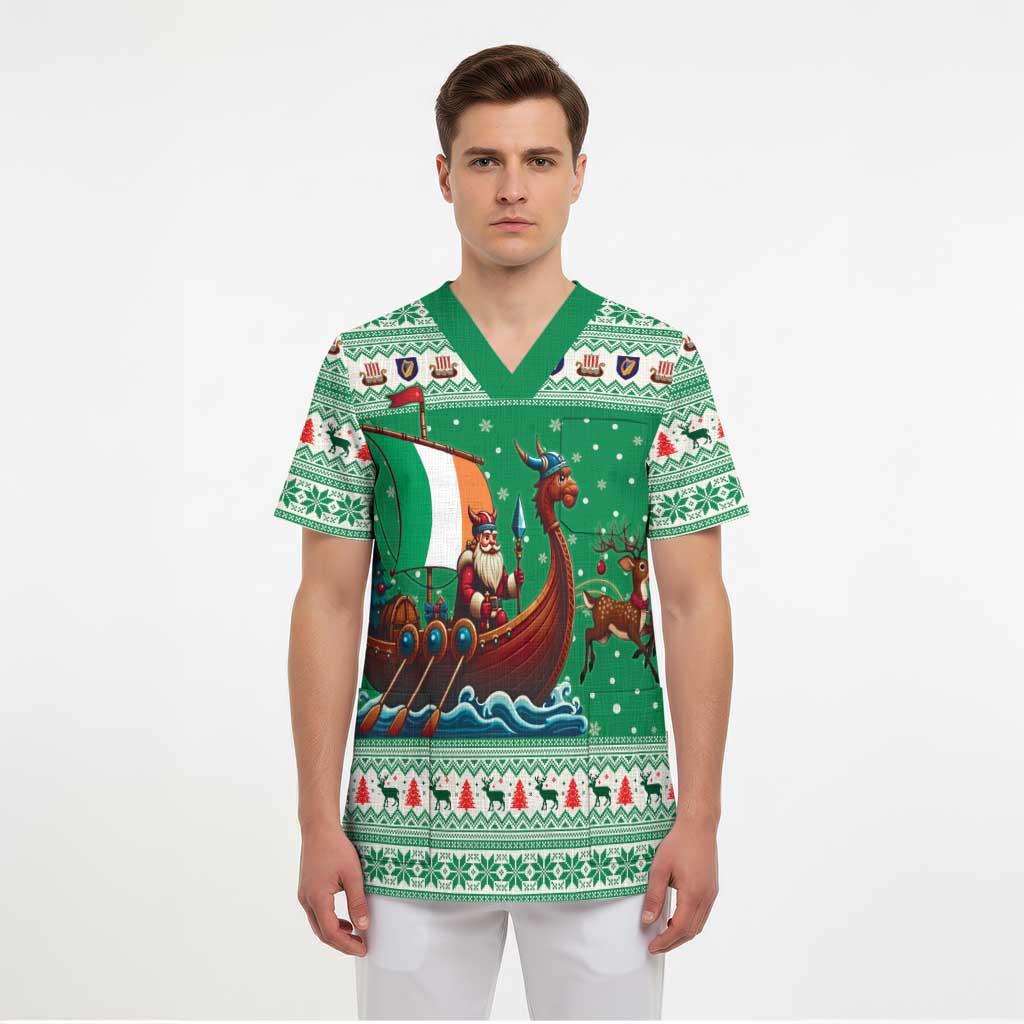Ireland Viking Santa Christmas Scrub Top Funny Reindeer Norse Xmas - Wonder Print Shop