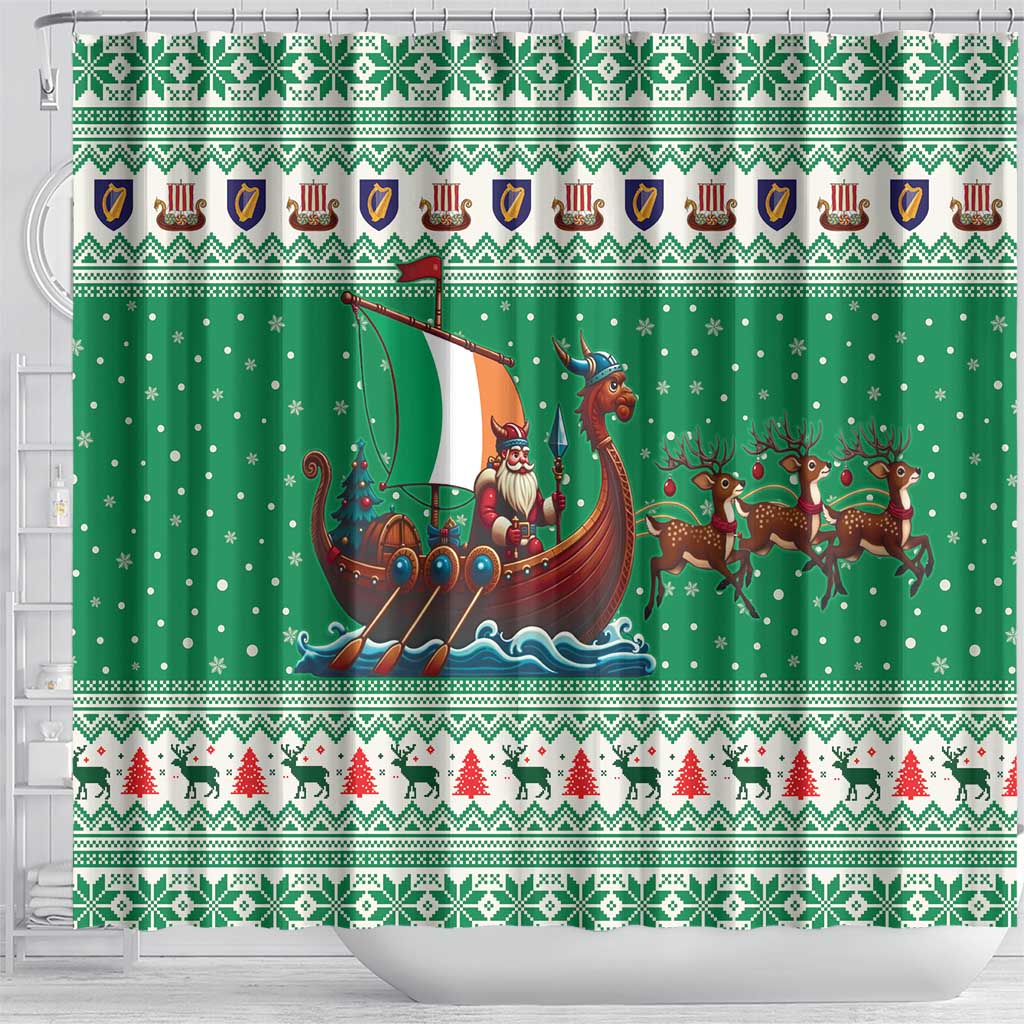 Ireland Viking Santa Christmas Shower Curtain Funny Reindeer Norse Xmas - Wonder Print Shop