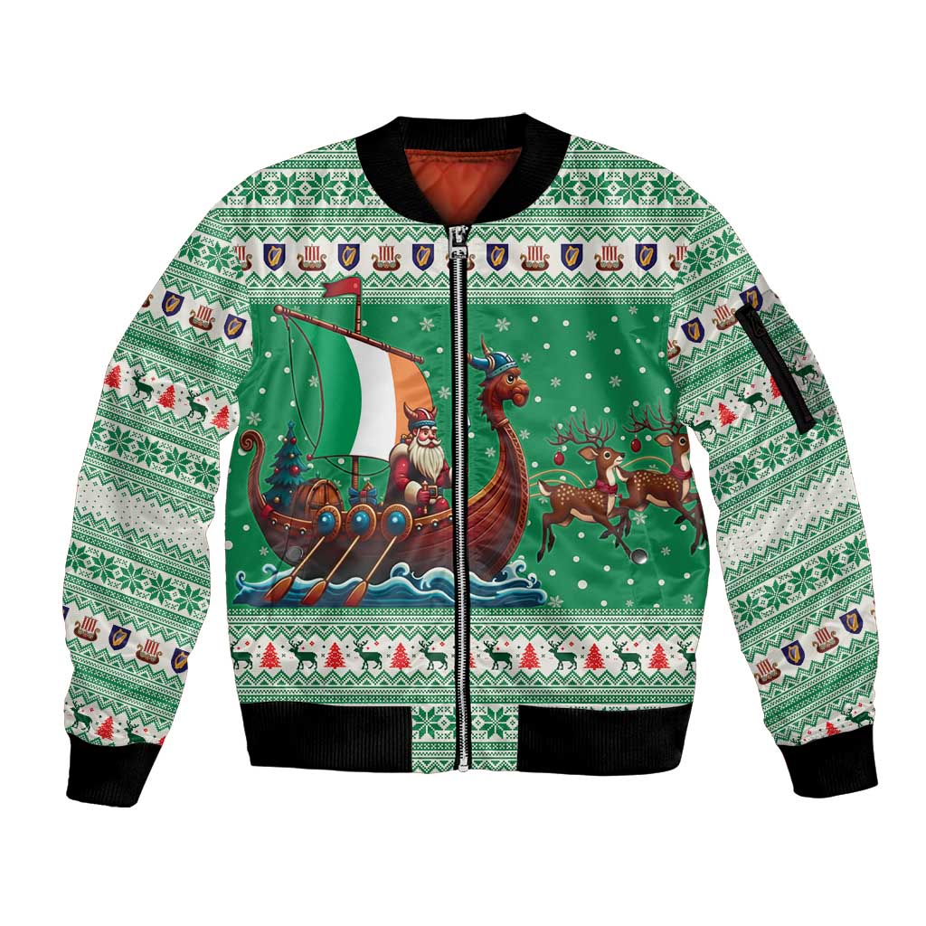 Ireland Viking Santa Christmas Sleeve Zip Bomber Jacket Funny Reindeer Norse Xmas - Wonder Print Shop