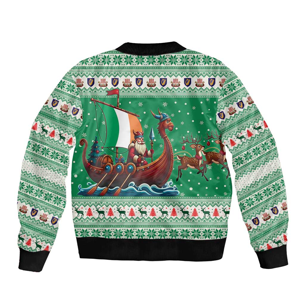 Ireland Viking Santa Christmas Sleeve Zip Bomber Jacket Funny Reindeer Norse Xmas - Wonder Print Shop