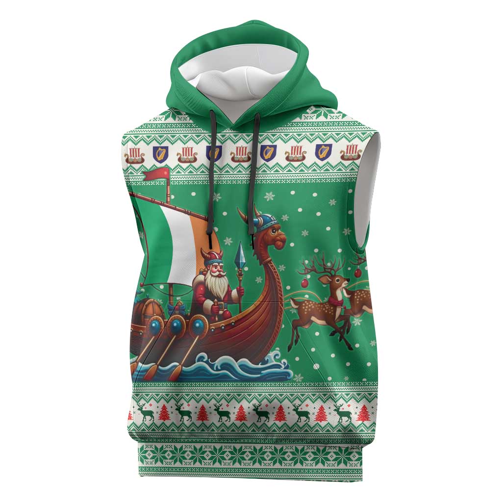 Ireland Viking Santa Christmas Sleeveless Hoodie Funny Reindeer Norse Xmas - Wonder Print Shop