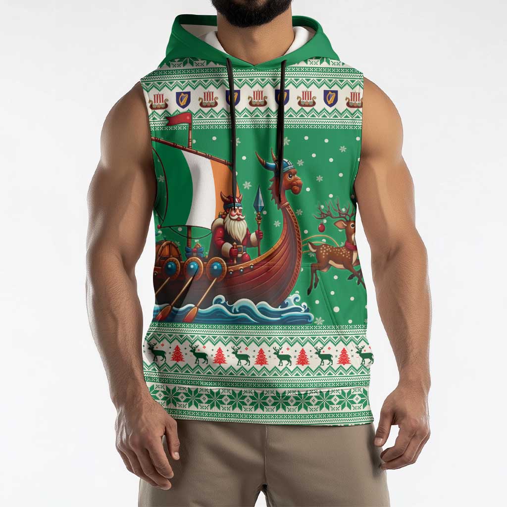 Ireland Viking Santa Christmas Sleeveless Hoodie Funny Reindeer Norse Xmas - Wonder Print Shop