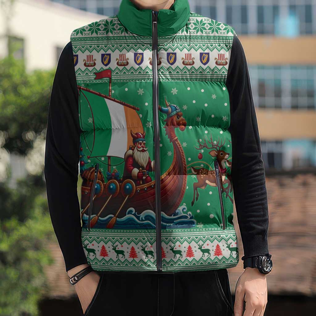 Ireland Viking Santa Christmas Sleeveless Puffer Jacket Funny Reindeer Norse Xmas - Wonder Print Shop