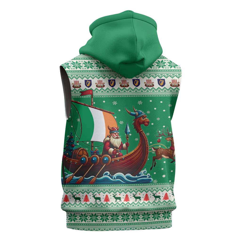 Ireland Viking Santa Christmas Sleeveless Zip Hoodie Funny Reindeer Norse Xmas - Wonder Print Shop