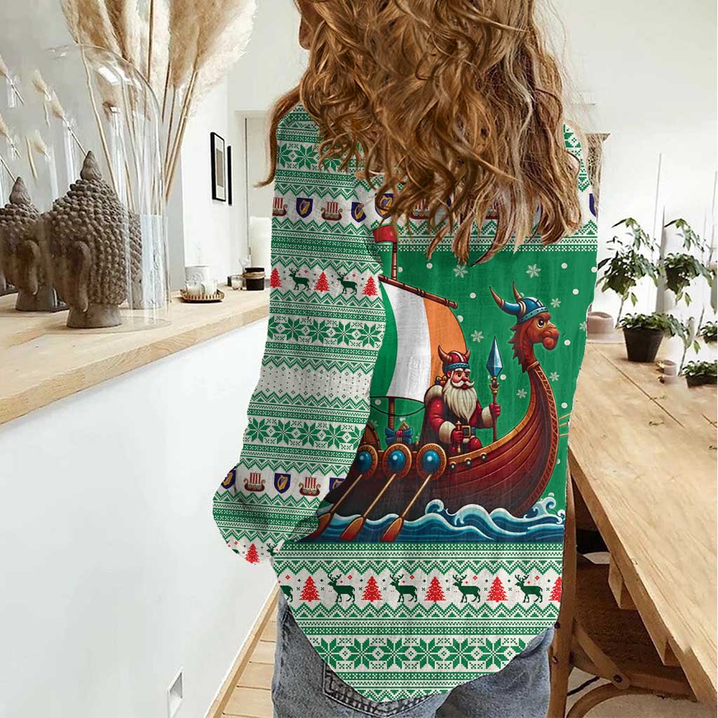 Ireland Viking Santa Christmas Women Casual Shirt Funny Reindeer Norse Xmas - Wonder Print Shop