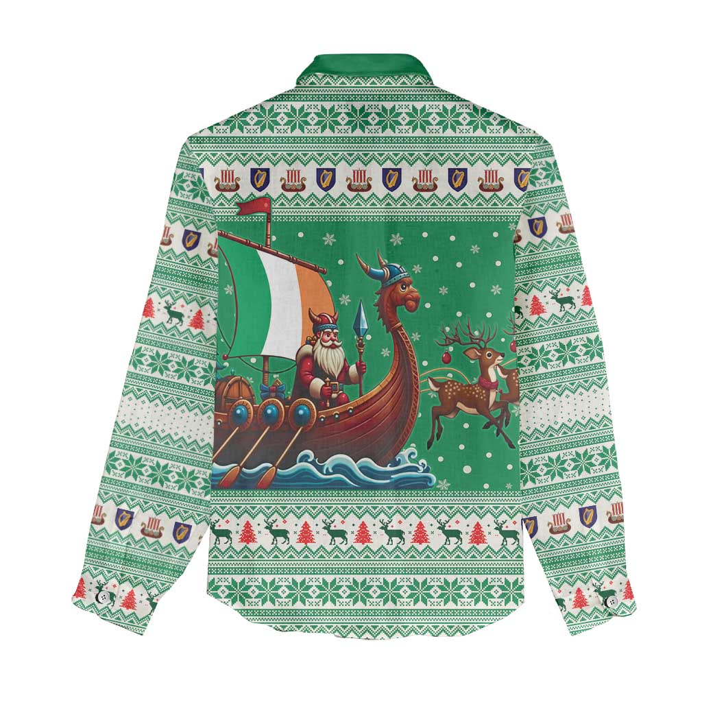 Ireland Viking Santa Christmas Women Casual Shirt Funny Reindeer Norse Xmas - Wonder Print Shop