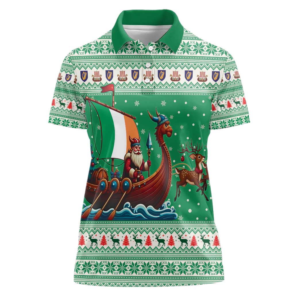 Ireland Viking Santa Christmas Women Polo Shirt Funny Reindeer Norse Xmas - Wonder Print Shop