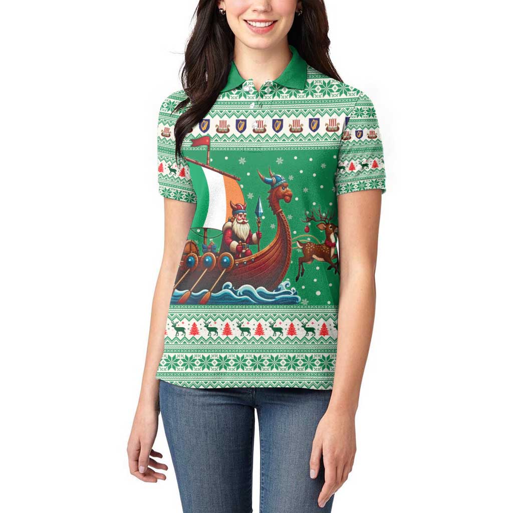 Ireland Viking Santa Christmas Women Polo Shirt Funny Reindeer Norse Xmas - Wonder Print Shop