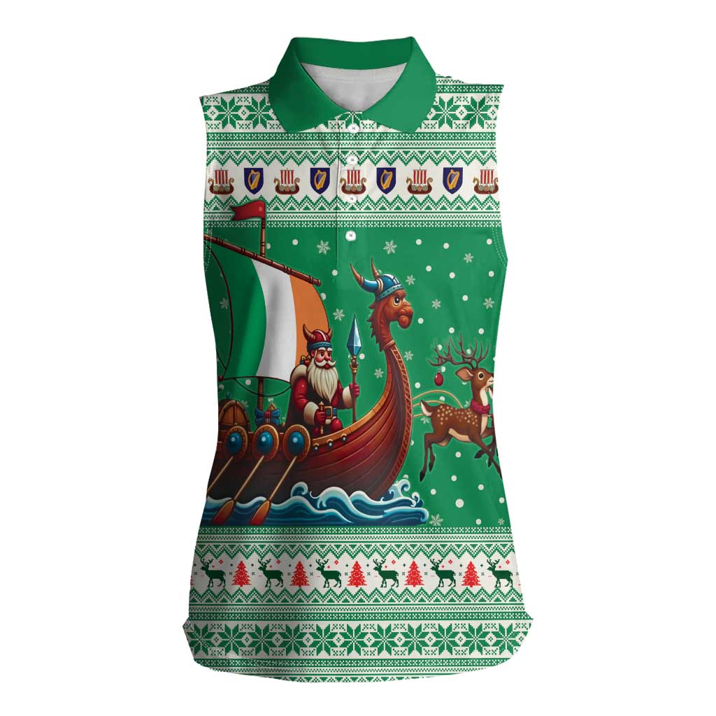 Ireland Viking Santa Christmas Women Sleeveless Polo Shirt Funny Reindeer Norse Xmas - Wonder Print Shop