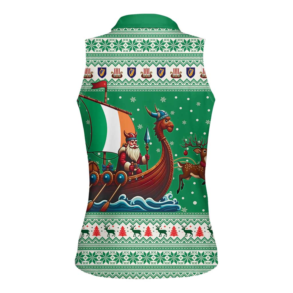 Ireland Viking Santa Christmas Women Sleeveless Polo Shirt Funny Reindeer Norse Xmas - Wonder Print Shop
