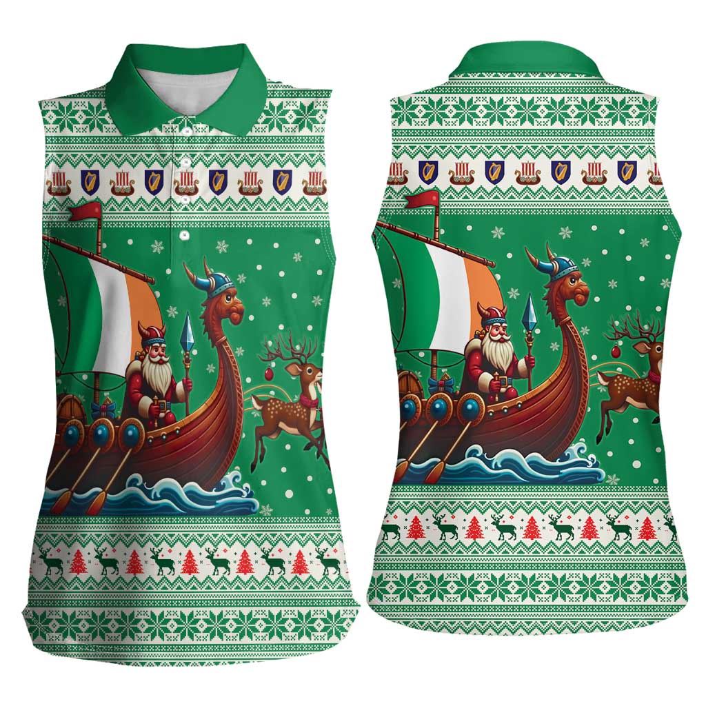 Ireland Viking Santa Christmas Women Sleeveless Polo Shirt Funny Reindeer Norse Xmas - Wonder Print Shop