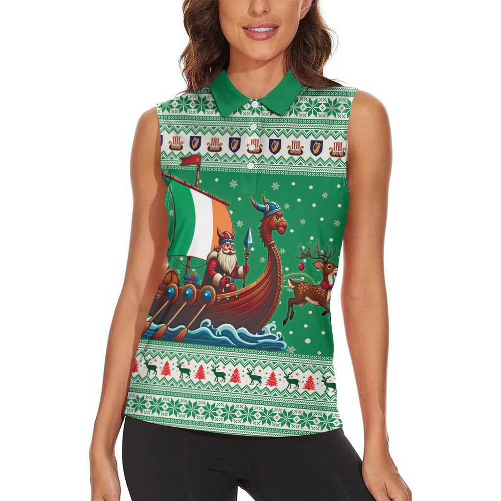 Ireland Viking Santa Christmas Women Sleeveless Polo Shirt Funny Reindeer Norse Xmas - Wonder Print Shop