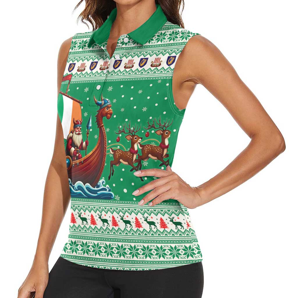 Ireland Viking Santa Christmas Women Sleeveless Polo Shirt Funny Reindeer Norse Xmas - Wonder Print Shop