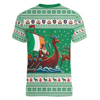 Ireland Viking Santa Christmas Women V-Neck T-Shirt Funny Reindeer Norse Xmas - Wonder Print Shop