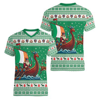 Ireland Viking Santa Christmas Women V-Neck T-Shirt Funny Reindeer Norse Xmas - Wonder Print Shop