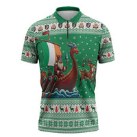 Ireland Viking Santa Christmas Zipper Polo Shirt Funny Reindeer Norse Xmas - Wonder Print Shop