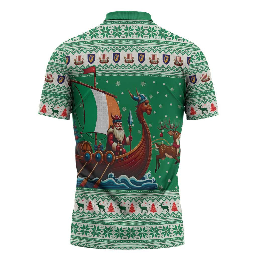 Ireland Viking Santa Christmas Zipper Polo Shirt Funny Reindeer Norse Xmas - Wonder Print Shop