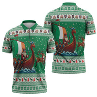 Ireland Viking Santa Christmas Zipper Polo Shirt Funny Reindeer Norse Xmas - Wonder Print Shop