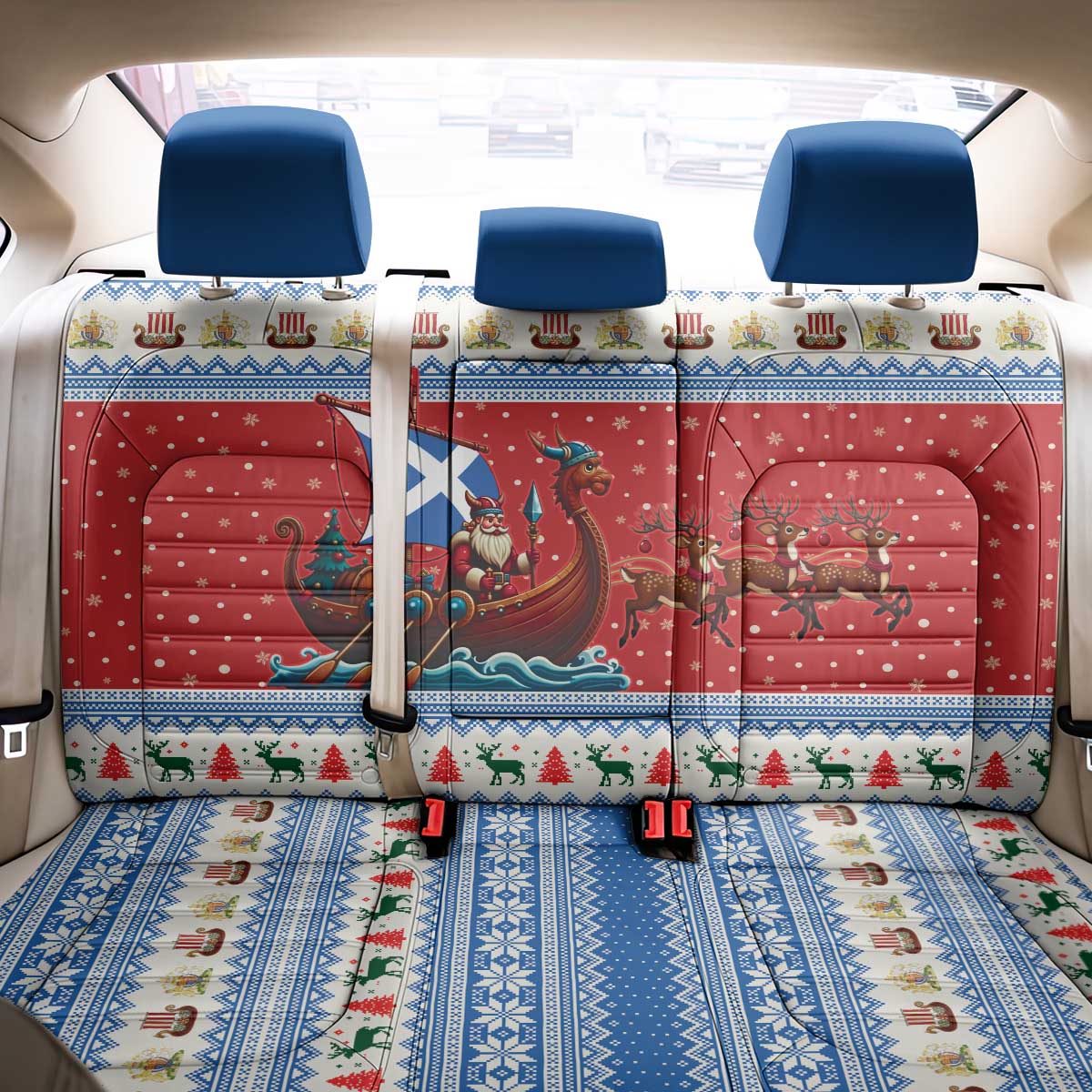 Scotland Viking Santa Christmas Back Car Seat Cover Funny Reindeer Norse Xmas - Wonder Print Shop