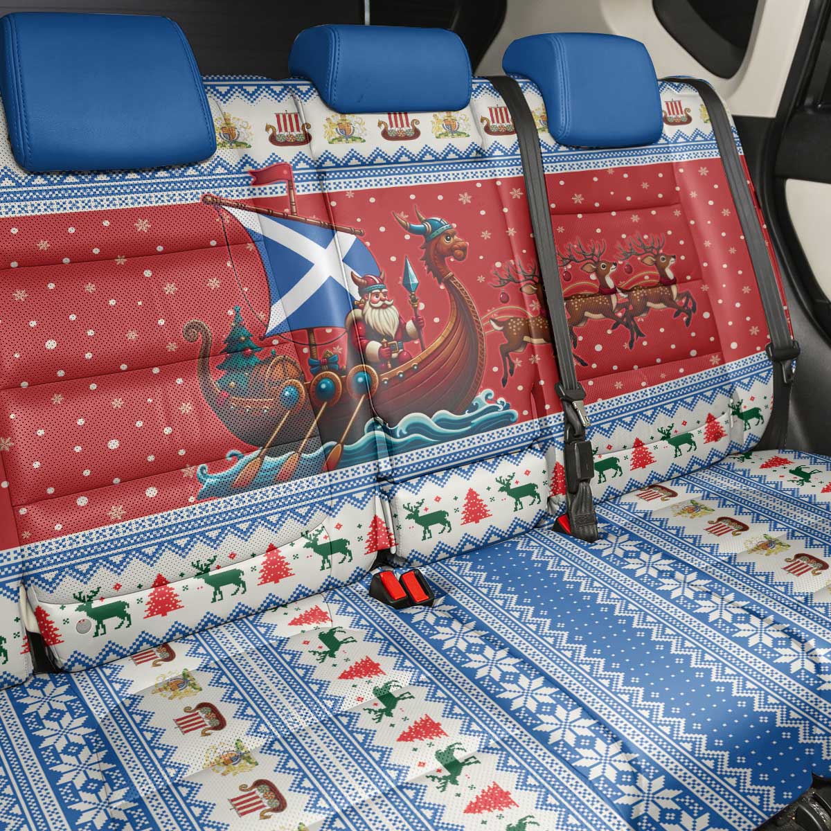 Scotland Viking Santa Christmas Back Car Seat Cover Funny Reindeer Norse Xmas - Wonder Print Shop
