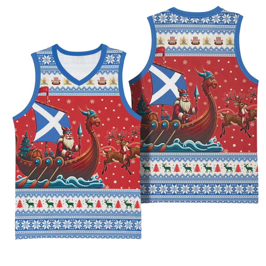 Scotland Viking Santa Christmas Basketball Jersey Funny Reindeer Norse Xmas - Wonder Print Shop