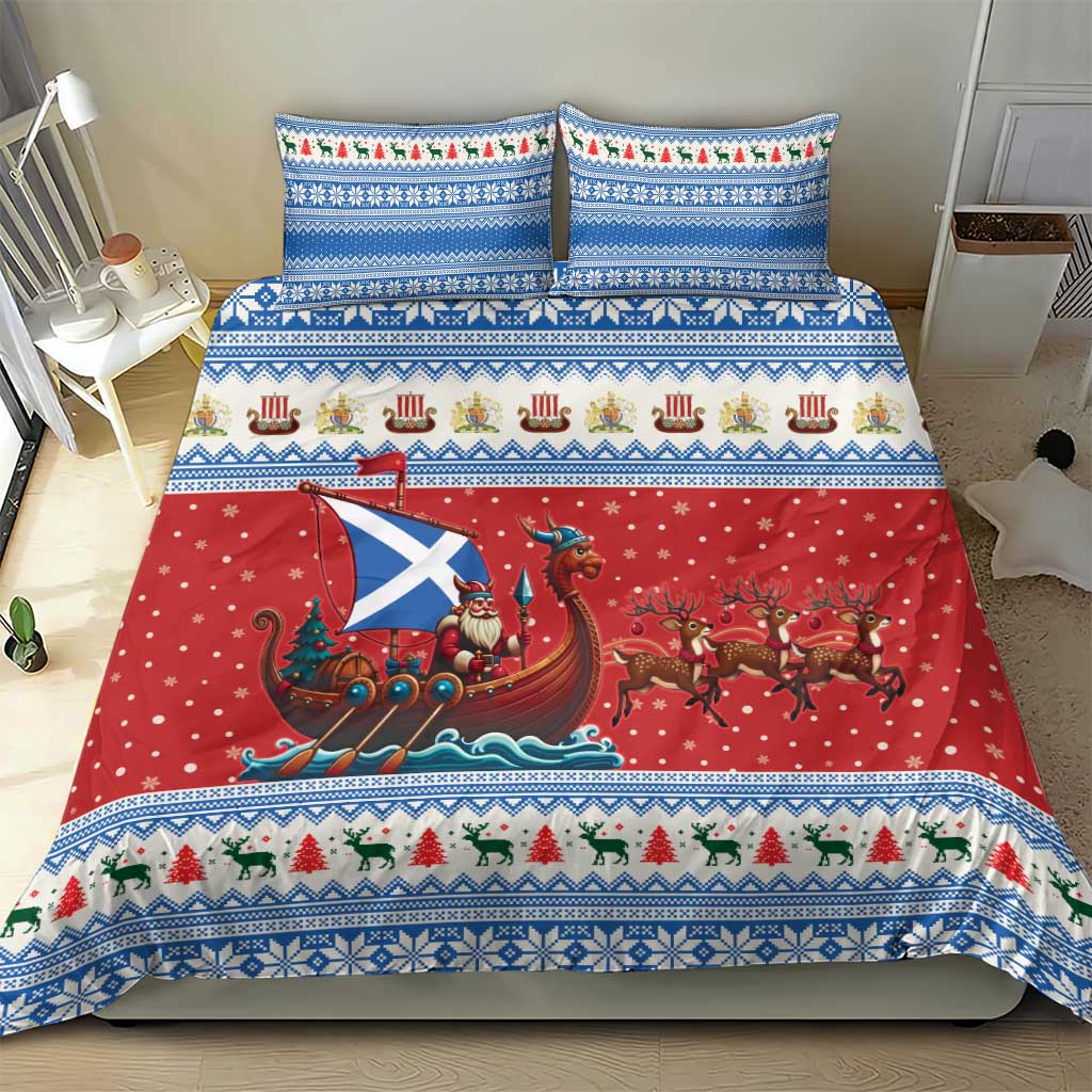 Scotland Viking Santa Christmas Bedding Set Funny Reindeer Norse Xmas - Wonder Print Shop