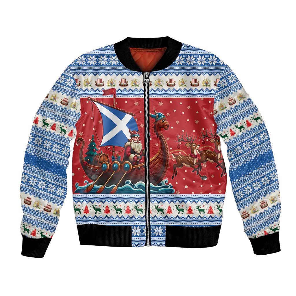 Scotland Viking Santa Christmas Bomber Jacket Funny Reindeer Norse Xmas - Wonder Print Shop
