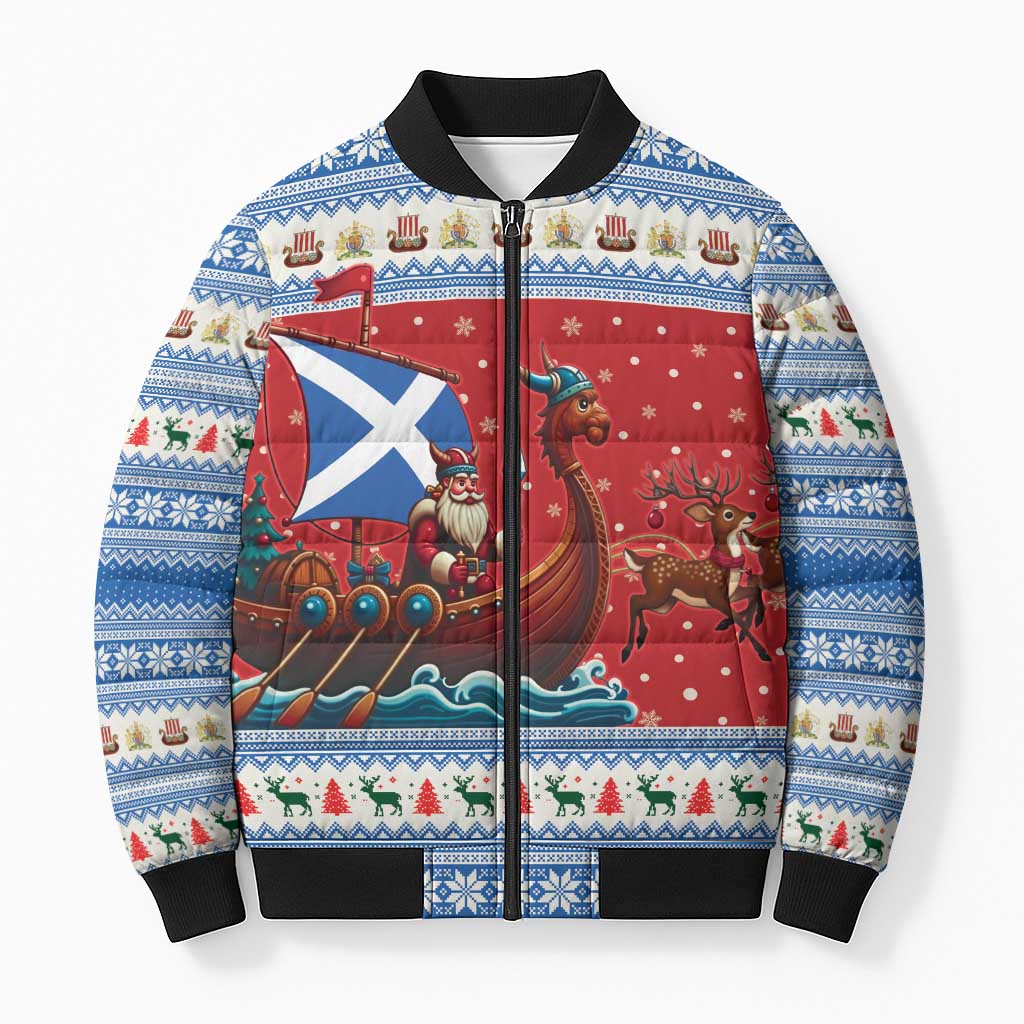 Scotland Viking Santa Christmas Bomber Puffer Jacket Funny Reindeer Norse Xmas - Wonder Print Shop