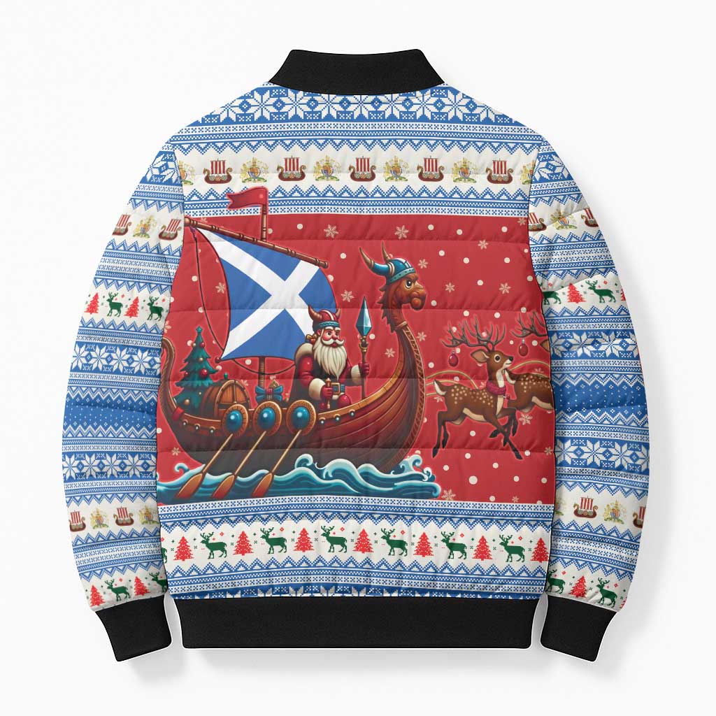Scotland Viking Santa Christmas Bomber Puffer Jacket Funny Reindeer Norse Xmas - Wonder Print Shop