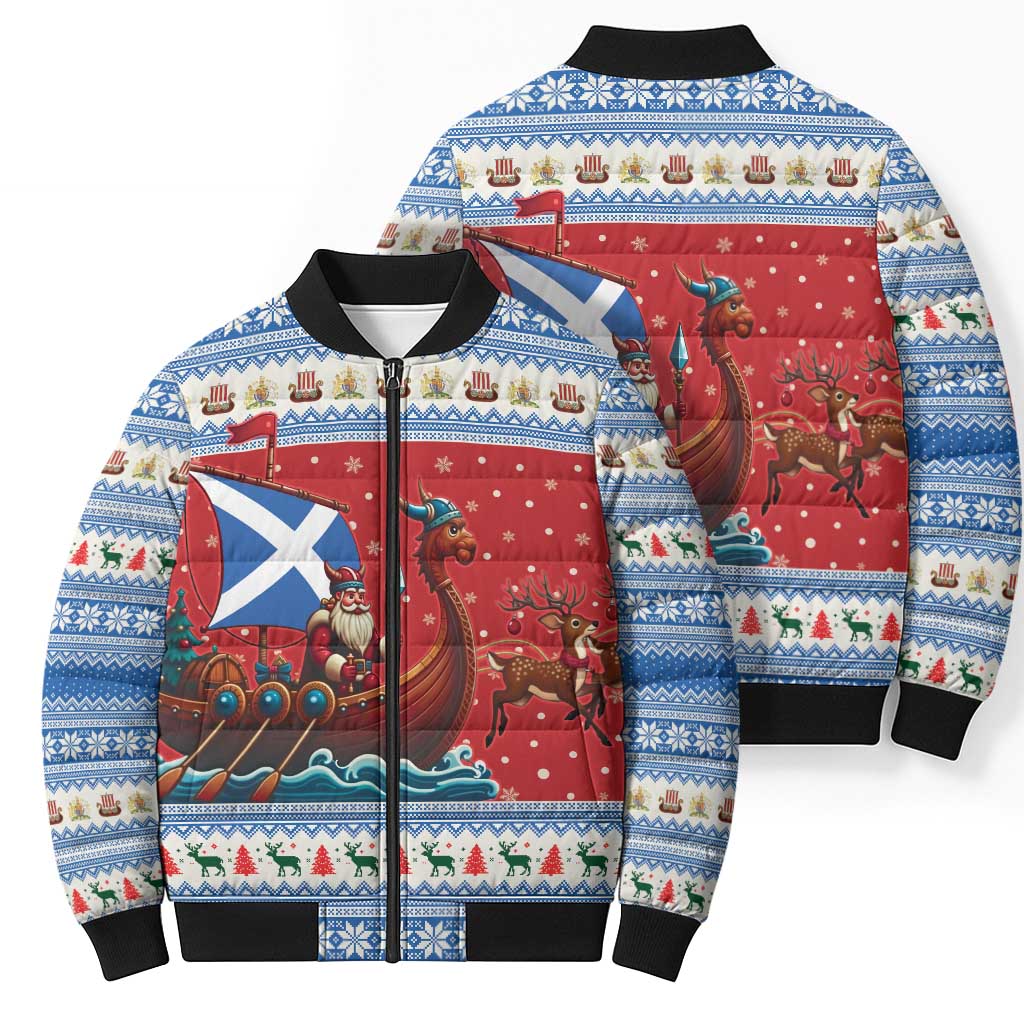 Scotland Viking Santa Christmas Bomber Puffer Jacket Funny Reindeer Norse Xmas - Wonder Print Shop