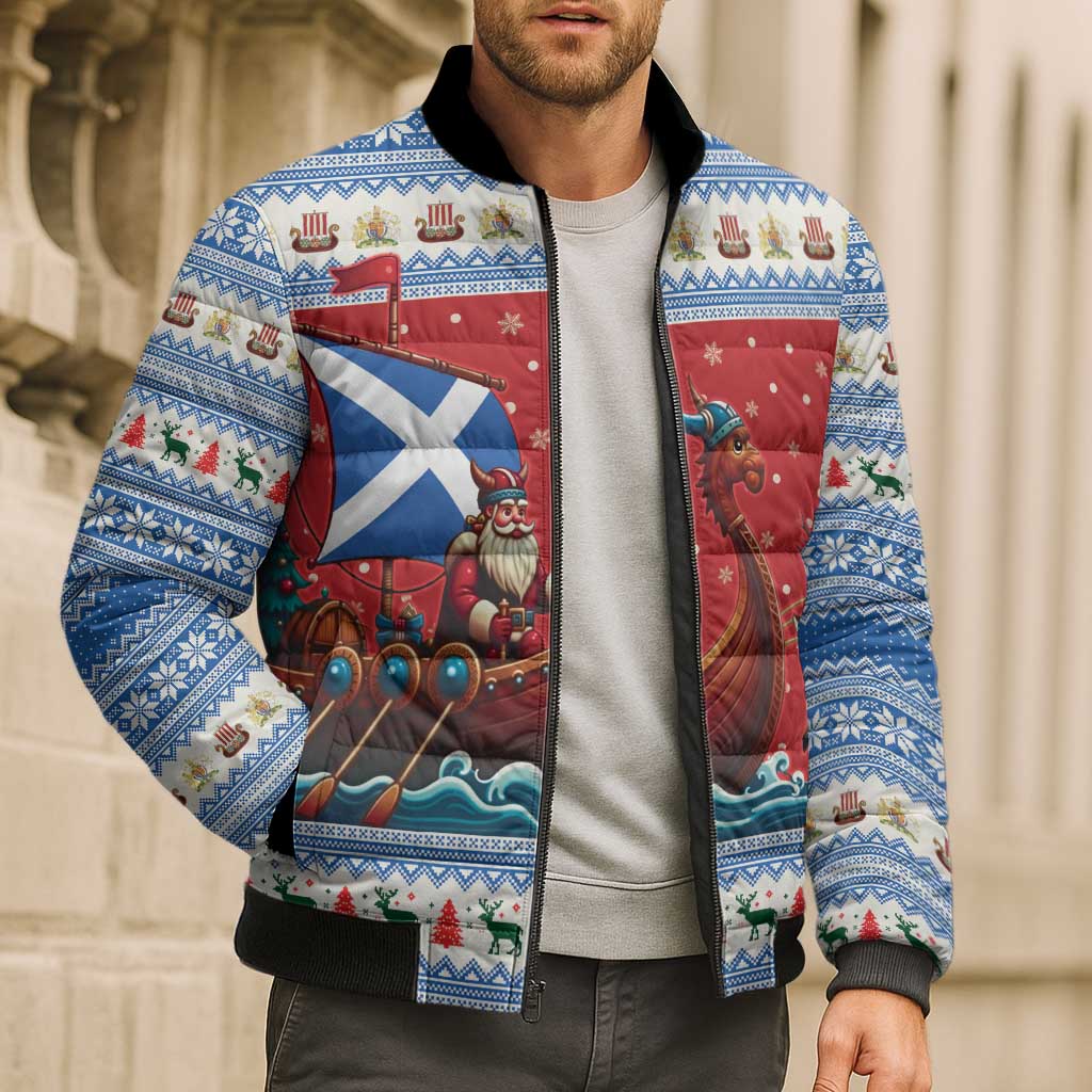 Scotland Viking Santa Christmas Bomber Puffer Jacket Funny Reindeer Norse Xmas - Wonder Print Shop