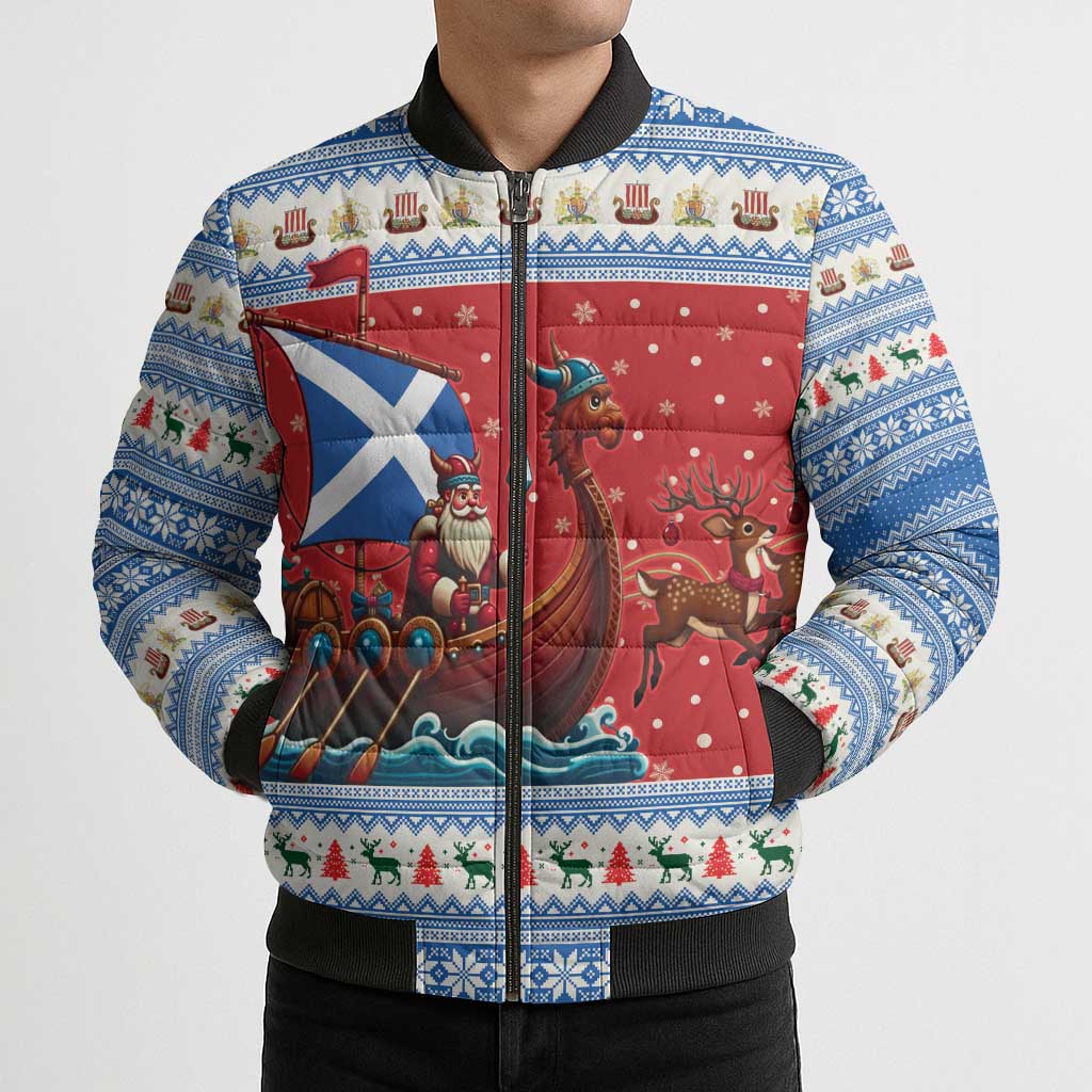 Scotland Viking Santa Christmas Bomber Puffer Jacket Funny Reindeer Norse Xmas - Wonder Print Shop