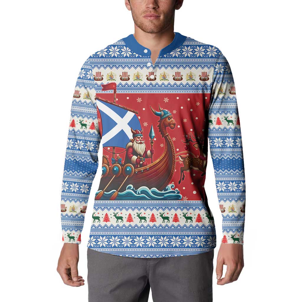 Scotland Viking Santa Christmas Button Sweatshirt Funny Reindeer Norse Xmas - Wonder Print Shop