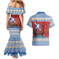 Scotland Viking Santa Christmas Couples Matching Mermaid Dress and Hawaiian Shirt Funny Reindeer Norse Xmas - Wonder Print Shop