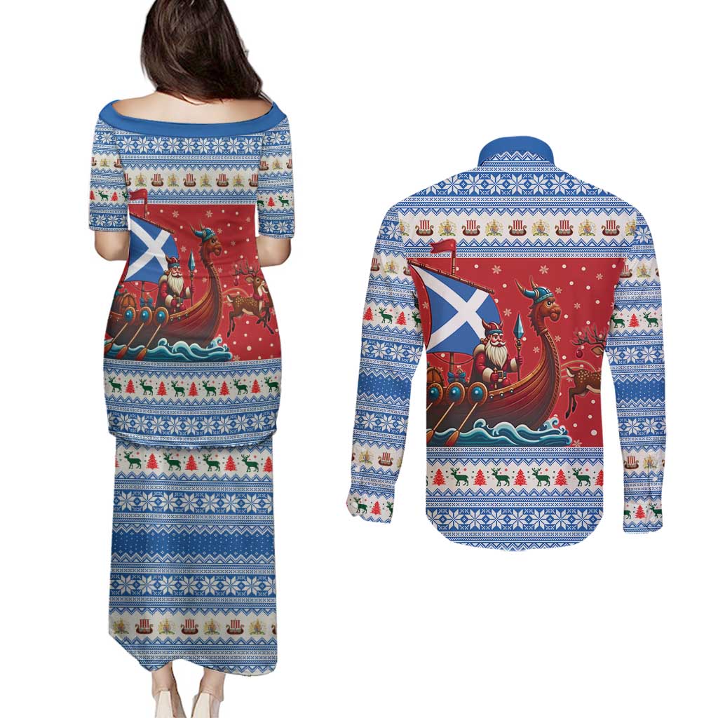 Scotland Viking Santa Christmas Couples Matching Puletasi and Long Sleeve Button Shirt Funny Reindeer Norse Xmas - Wonder Print Shop