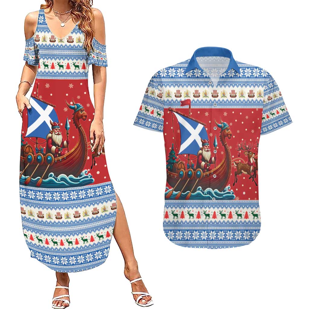 Scotland Viking Santa Christmas Couples Matching Summer Maxi Dress and Hawaiian Shirt Funny Reindeer Norse Xmas - Wonder Print Shop