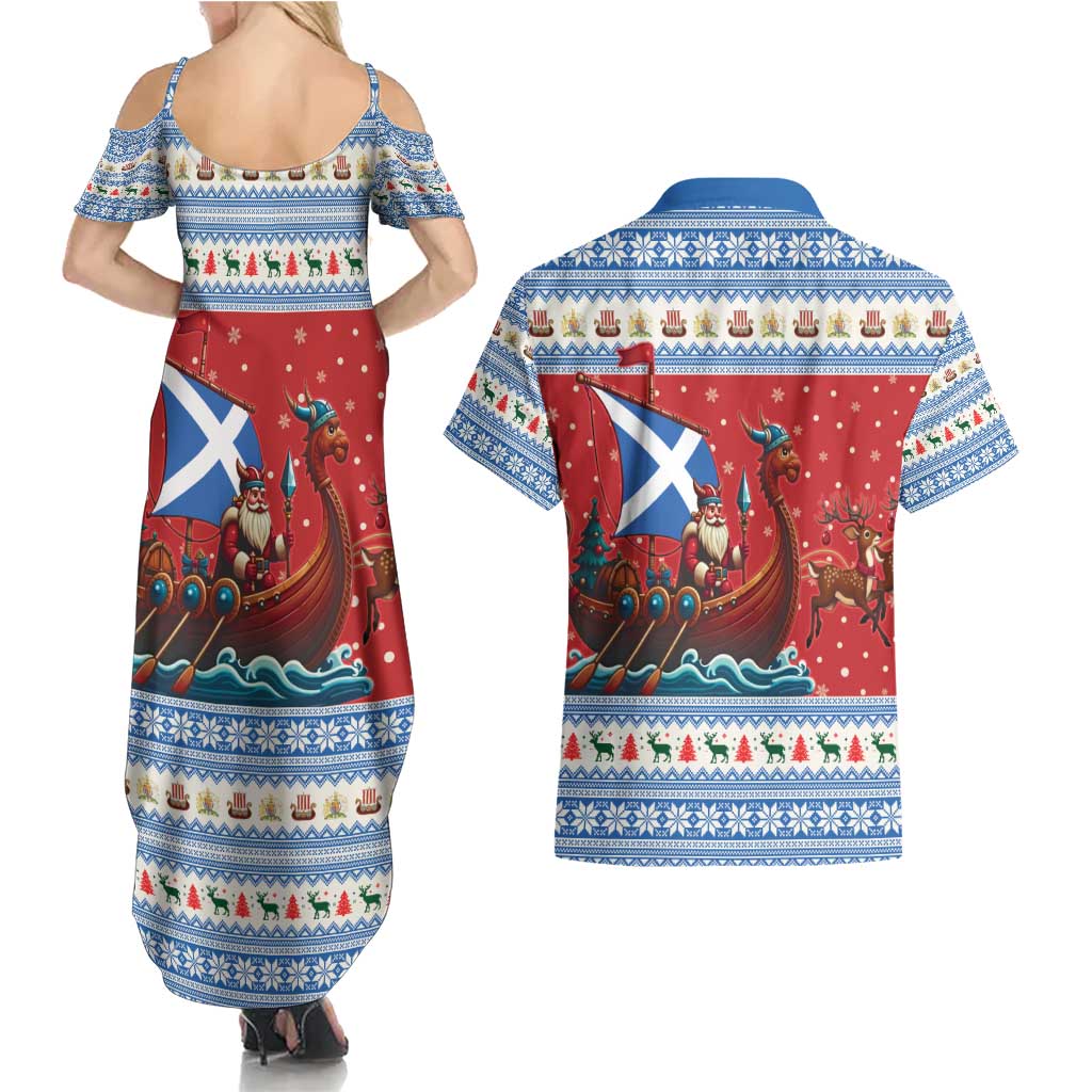 Scotland Viking Santa Christmas Couples Matching Summer Maxi Dress and Hawaiian Shirt Funny Reindeer Norse Xmas - Wonder Print Shop