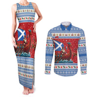 Scotland Viking Santa Christmas Couples Matching Tank Maxi Dress and Long Sleeve Button Shirt Funny Reindeer Norse Xmas - Wonder Print Shop