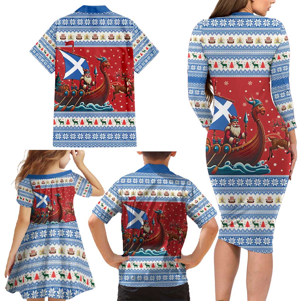 Scotland Viking Santa Christmas Family Matching Long Sleeve Bodycon Dress and Hawaiian Shirt Funny Reindeer Norse Xmas - Wonder Print Shop