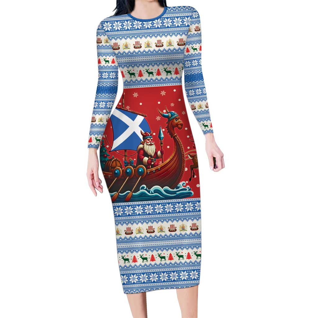 Scotland Viking Santa Christmas Family Matching Long Sleeve Bodycon Dress and Hawaiian Shirt Funny Reindeer Norse Xmas - Wonder Print Shop