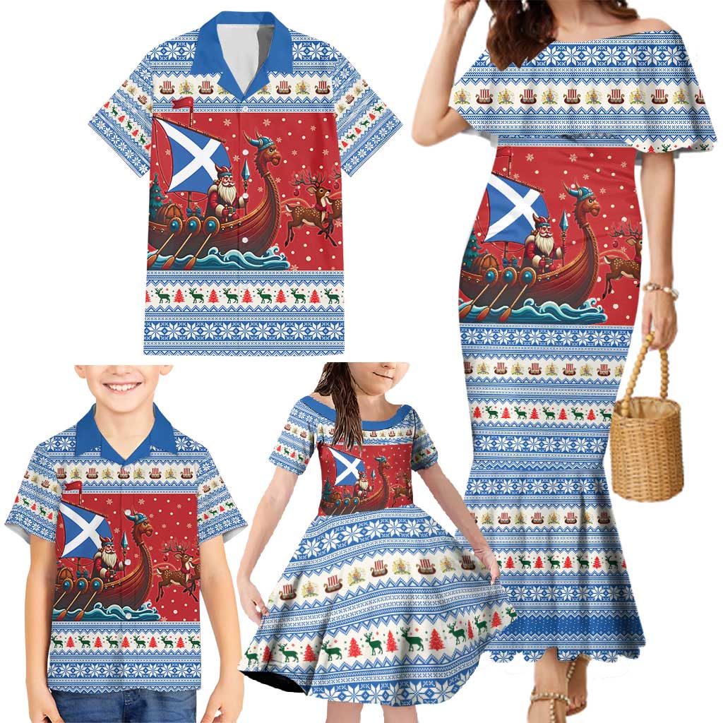 Scotland Viking Santa Christmas Family Matching Mermaid Dress and Hawaiian Shirt Funny Reindeer Norse Xmas - Wonder Print Shop