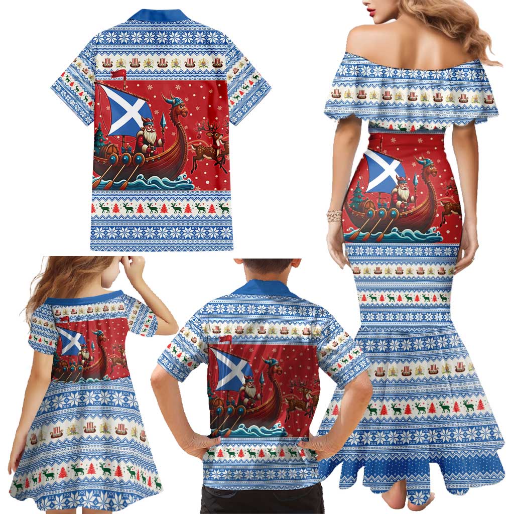 Scotland Viking Santa Christmas Family Matching Mermaid Dress and Hawaiian Shirt Funny Reindeer Norse Xmas - Wonder Print Shop
