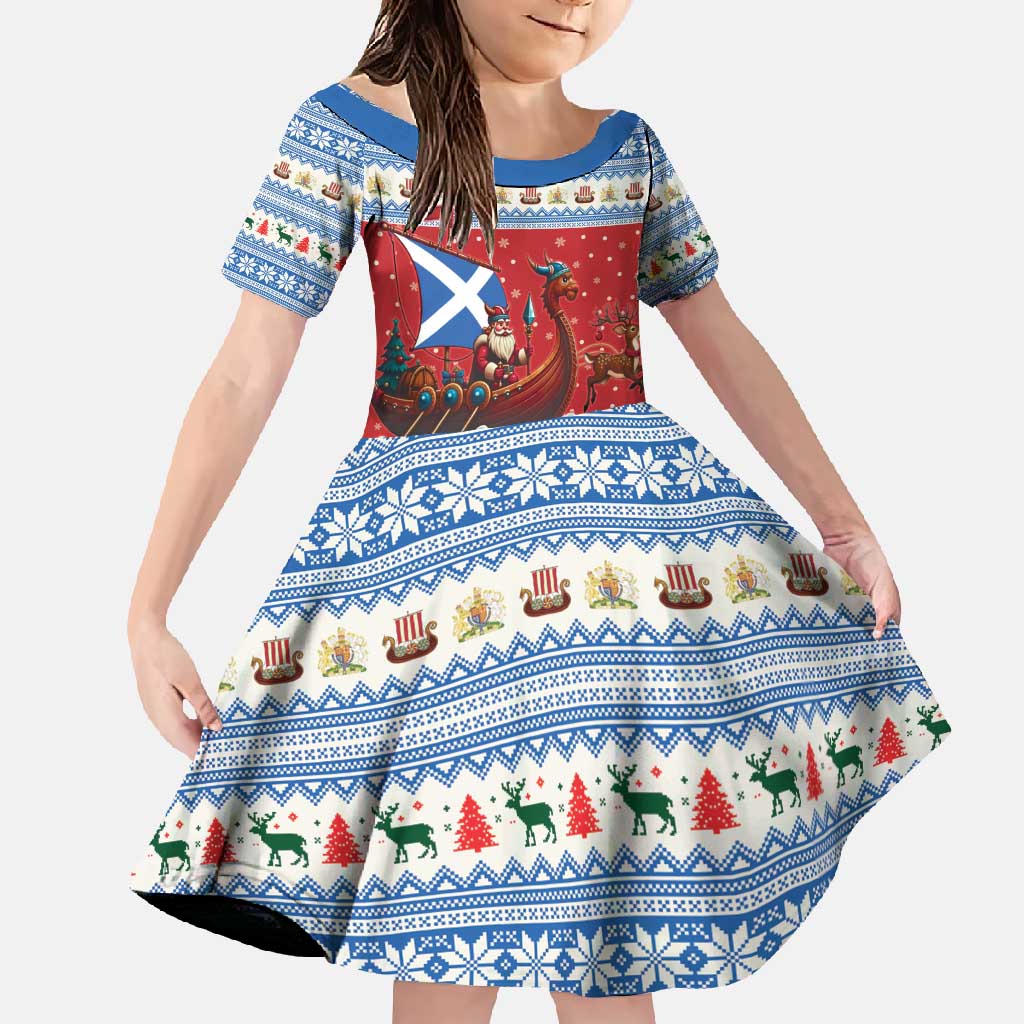Scotland Viking Santa Christmas Family Matching Off Shoulder Maxi Dress and Hawaiian Shirt Funny Reindeer Norse Xmas - Wonder Print Shop