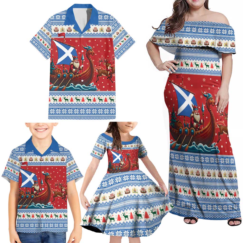 Scotland Viking Santa Christmas Family Matching Off Shoulder Maxi Dress and Hawaiian Shirt Funny Reindeer Norse Xmas - Wonder Print Shop